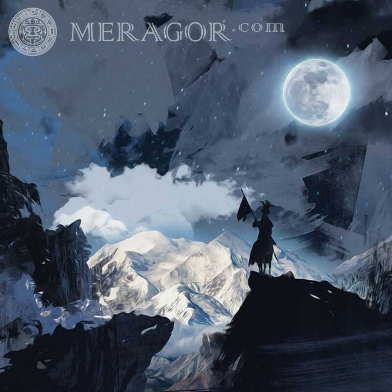 На вершине горы аватарка С оружием Аниме, рисунок