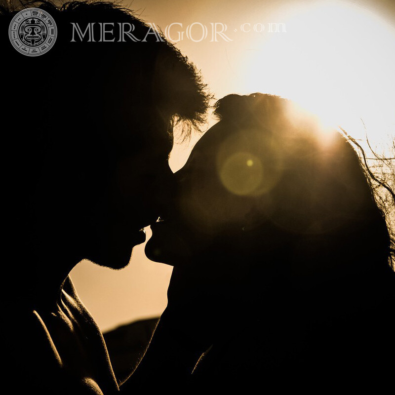 Couple, baisers, silhouettes, pic Silhouette Amour