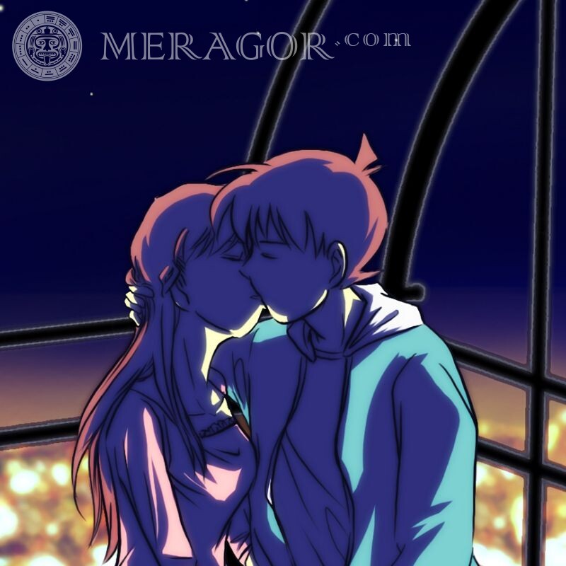 Anime icon boy and girl kiss Love Boy with girl
