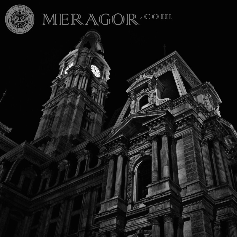 Башта з годинником темне фото знизу на аватарку Будівлі