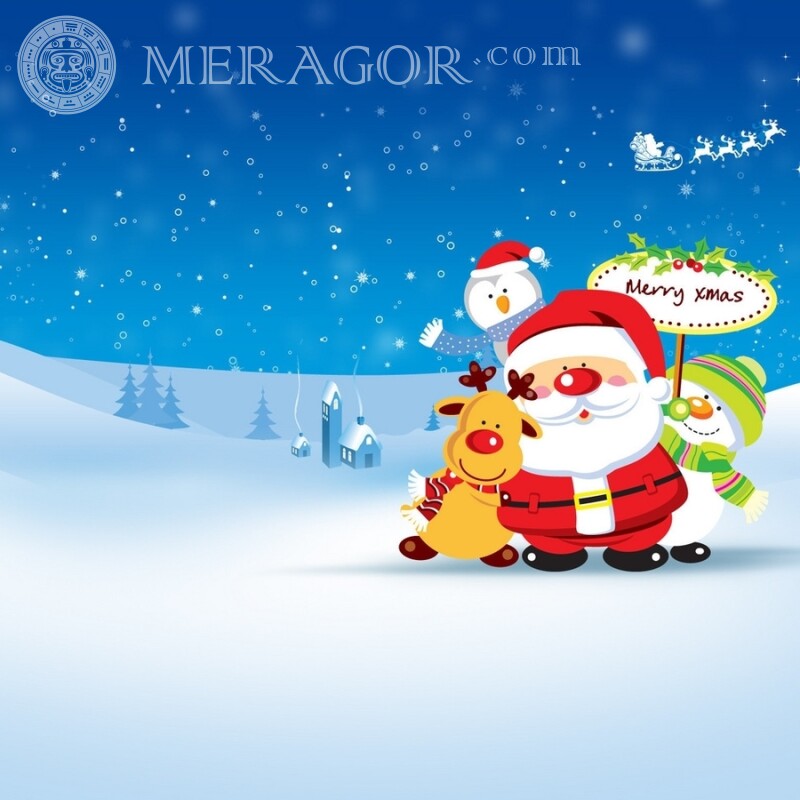 Papai Noel dos desenhos animados com veado no avatar Feriados Para o ano novo