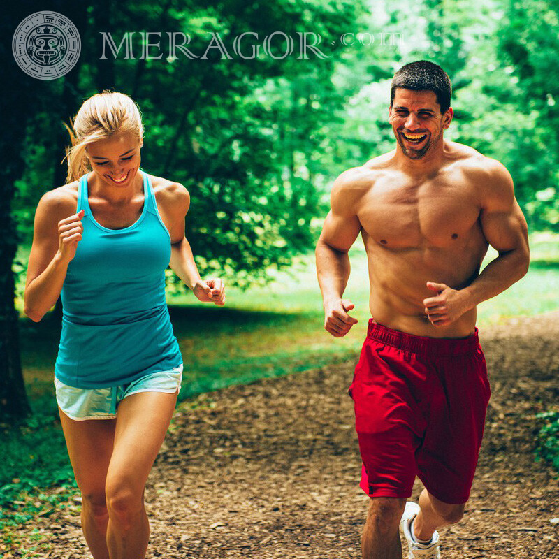 Jogging healthy lifestyle icon Boy with girl Sporty