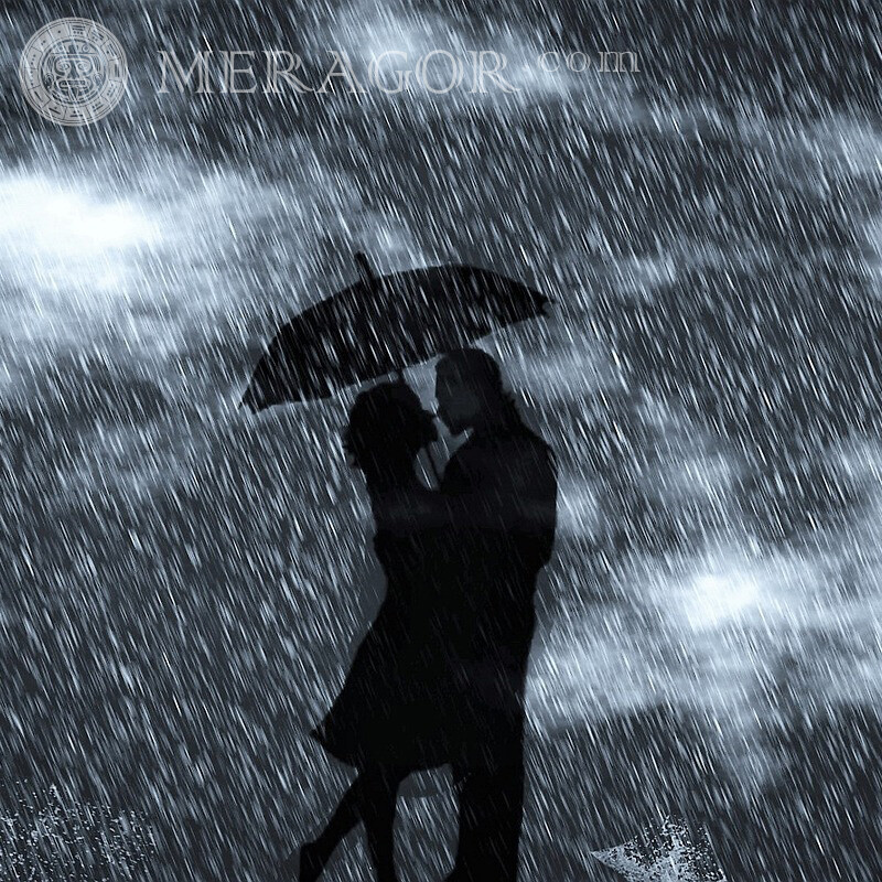 Uma chuva de vapor sob um guarda-chuva na página Silhueta O amor