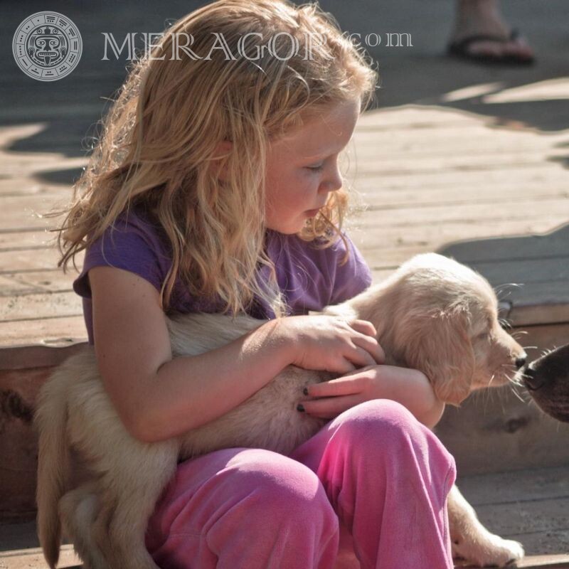 Фото девочка с собакой на аву Девочки Детские Собаки