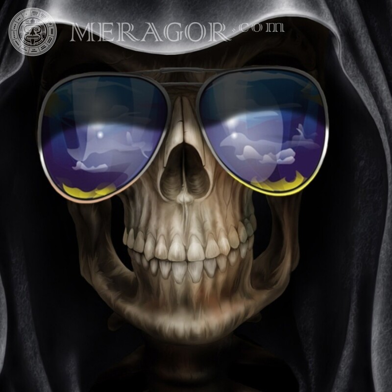 Skull in a hood and glasses avatar Hooded For the clan In glasses