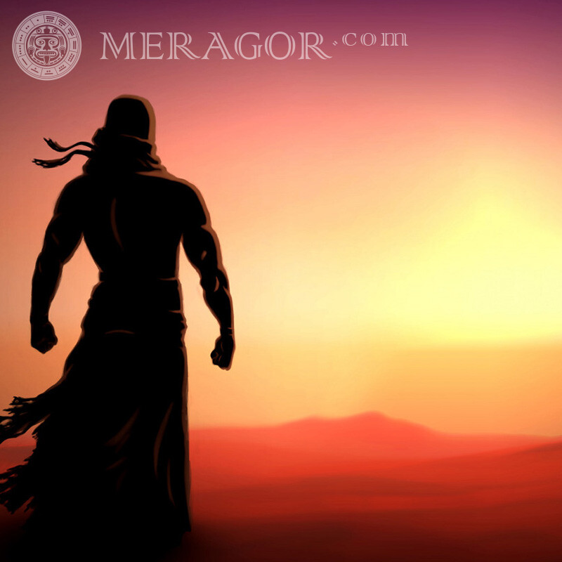 Геракл в лучах солнца картинка  Силуэт Аниме, рисунок С оружием