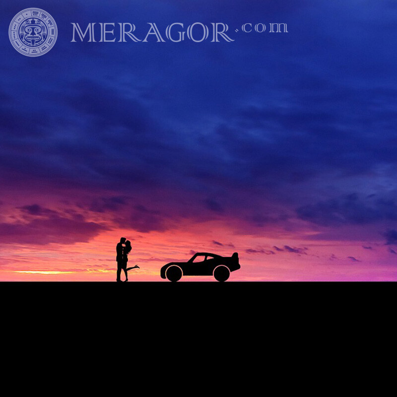 Romantic kiss car sky avatar Silhouette Boy with girl
