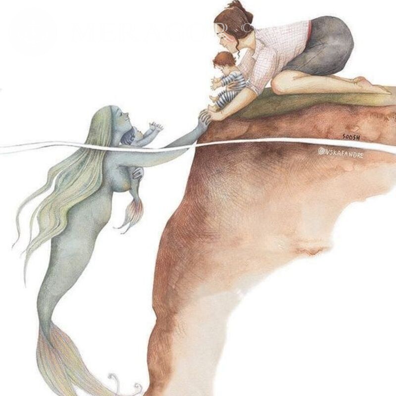 Schöne Zeichnungen mit Meerjungfrauen für den Avatar auf der Seite Meerjungfrauen