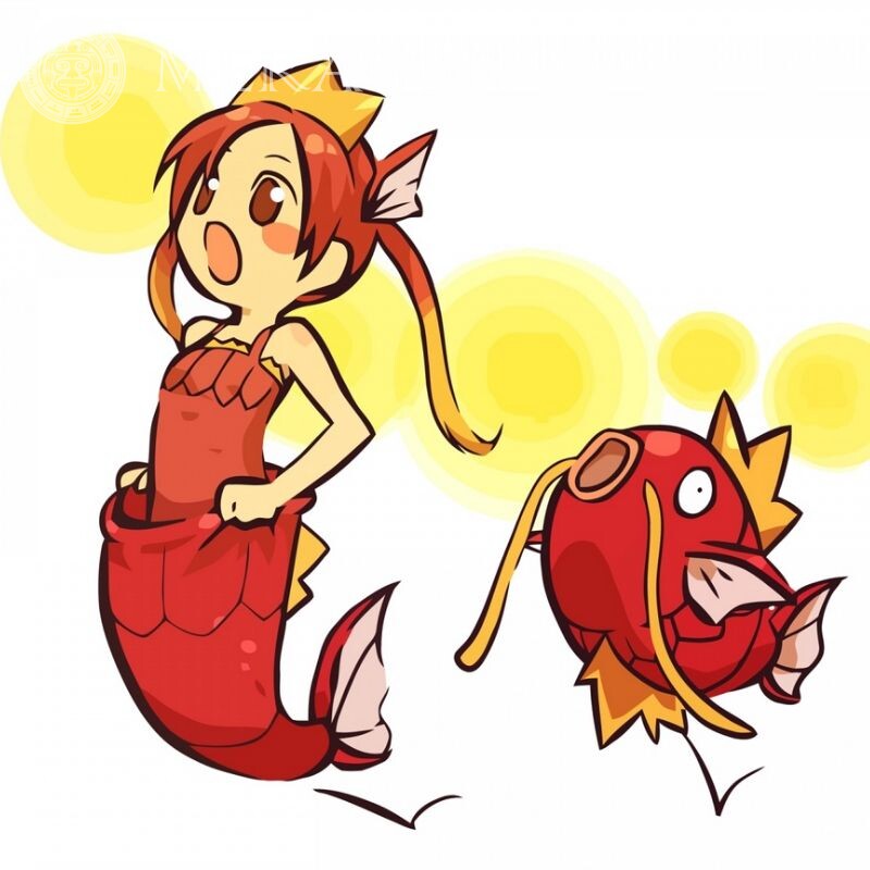 Картинка на аватар русалка и рыба Аниме, рисунок Русалки