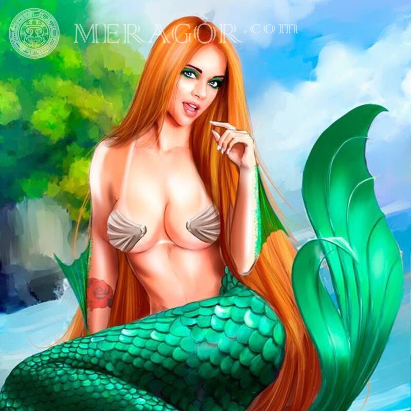 Meerjungfrau auf Avatar-Mädchen für Rechnung Meerjungfrauen Rothaarige