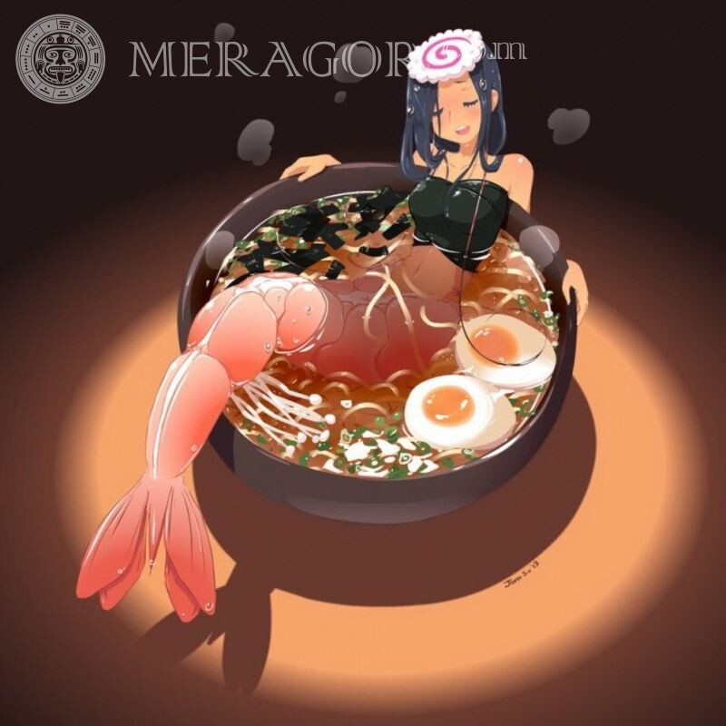 Funny mermaid avatar in soup Anime, figure Mermaids