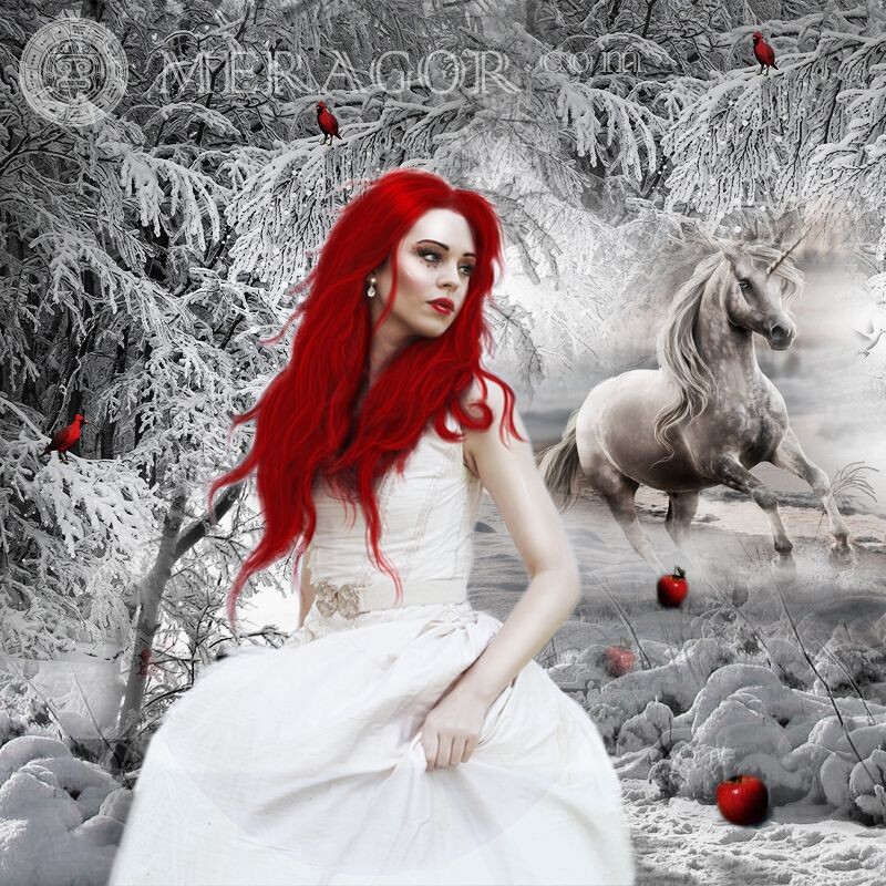 Beautiful icons with red girls Horses Redhead