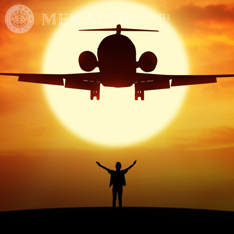 Самолет человек солнце горизонт фото Транспорт Парни