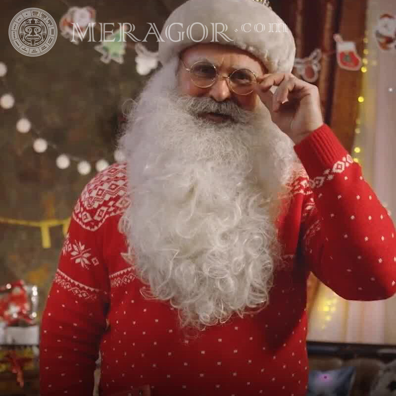 Santa claus photo on the profile of a man Santa Claus New Year Holidays
