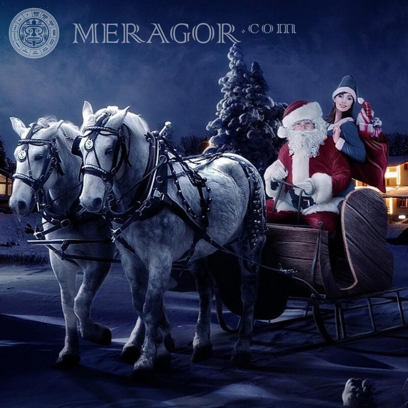Sleigh of Santa Claus photo on your profile picture Santa Claus Horses New Year