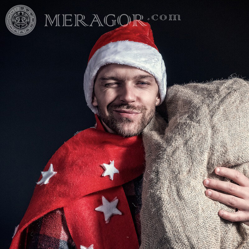 Santa Claus con una bolsa de regalos para un avatar. Papá Noel Masculinos Para el año nuevo