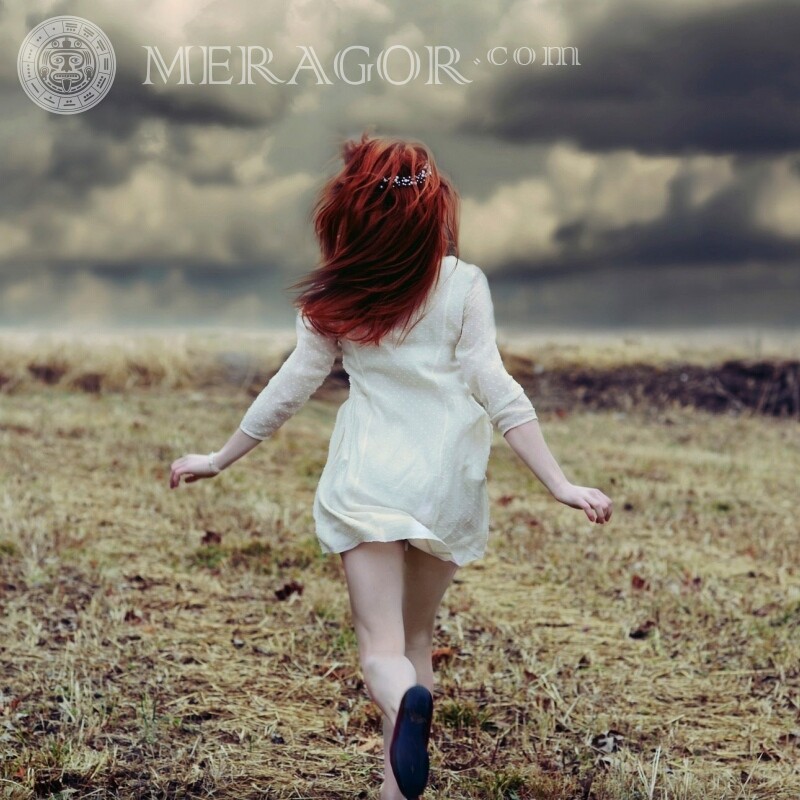 Red-haired girl without face with her back for icon download Redhead British Without face Sad