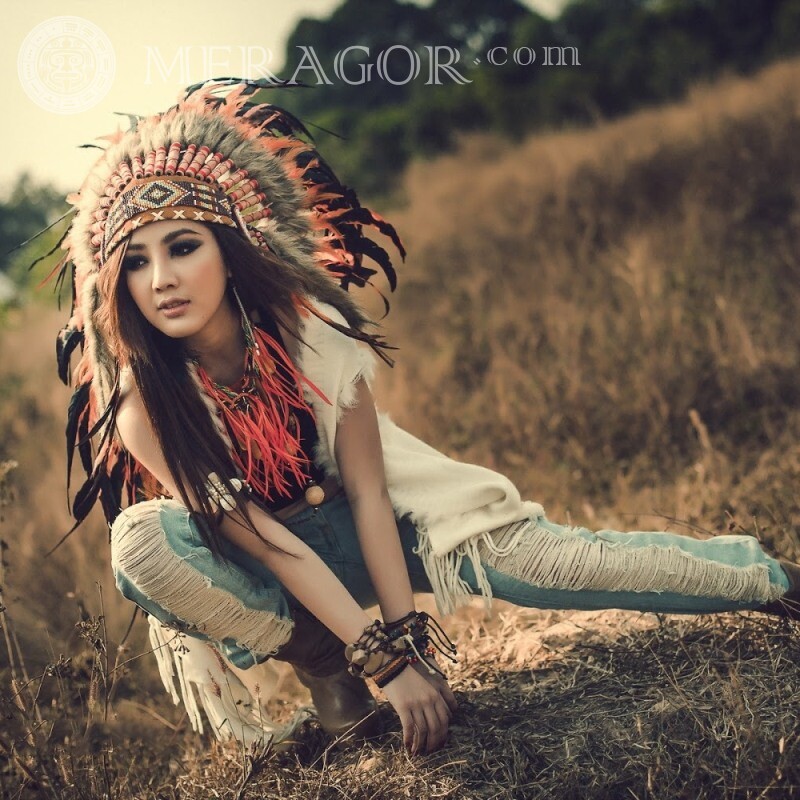 Girl dressed as an Indian on an avatar Small girls Summer Autumn