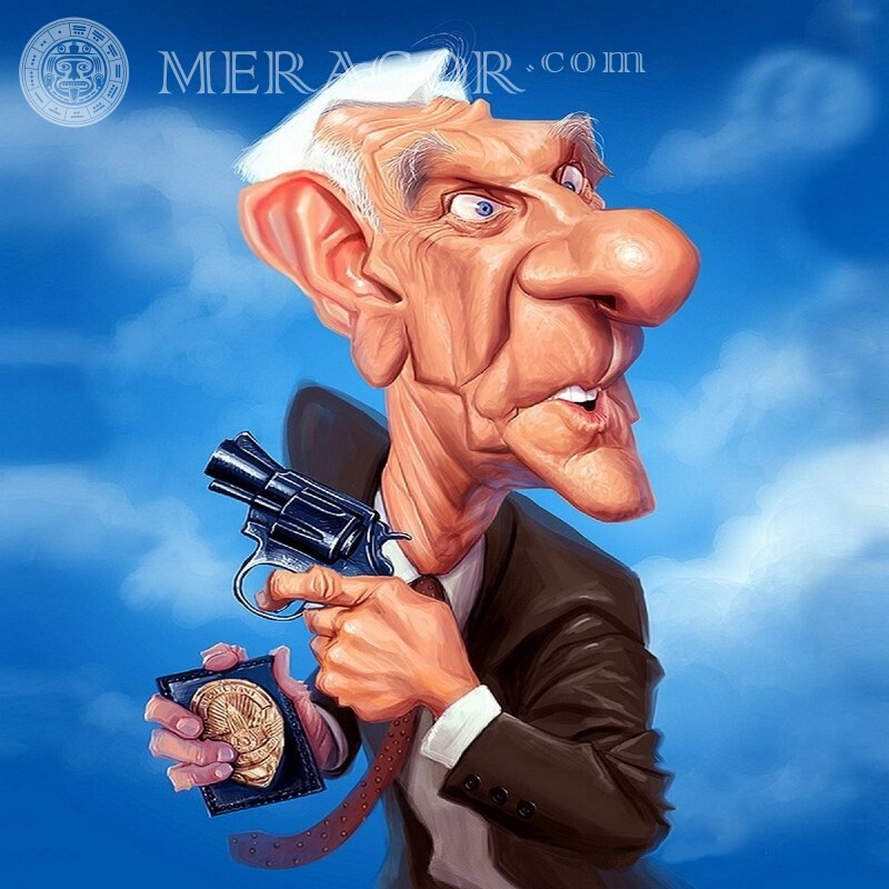 Drôle d'image d'un homme avec une arme Avec arme Animé, dessin Drôles Bleu