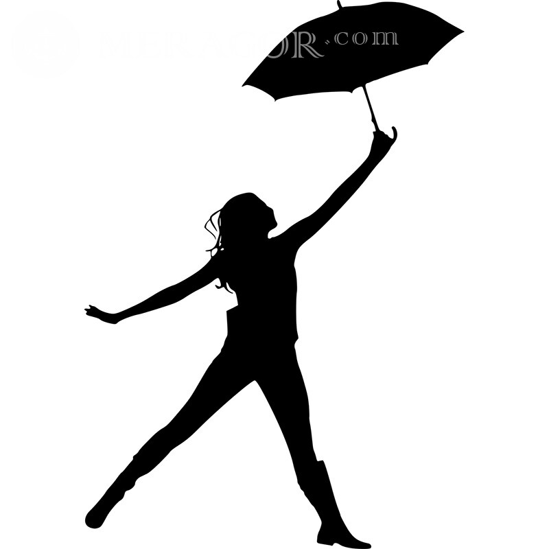 Танцующая фигура под зонтом аватарка Силуэт Черно-белые Черные