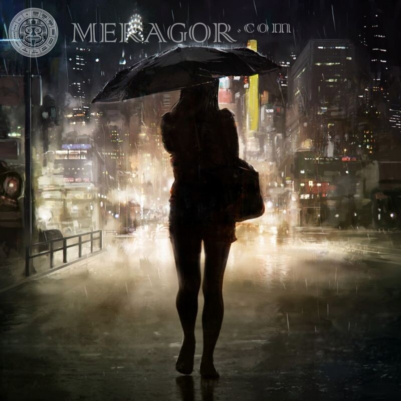 Silhouette eines Mädchens unter einem Regenschirmbild für VKontakte Für VK Silhouette