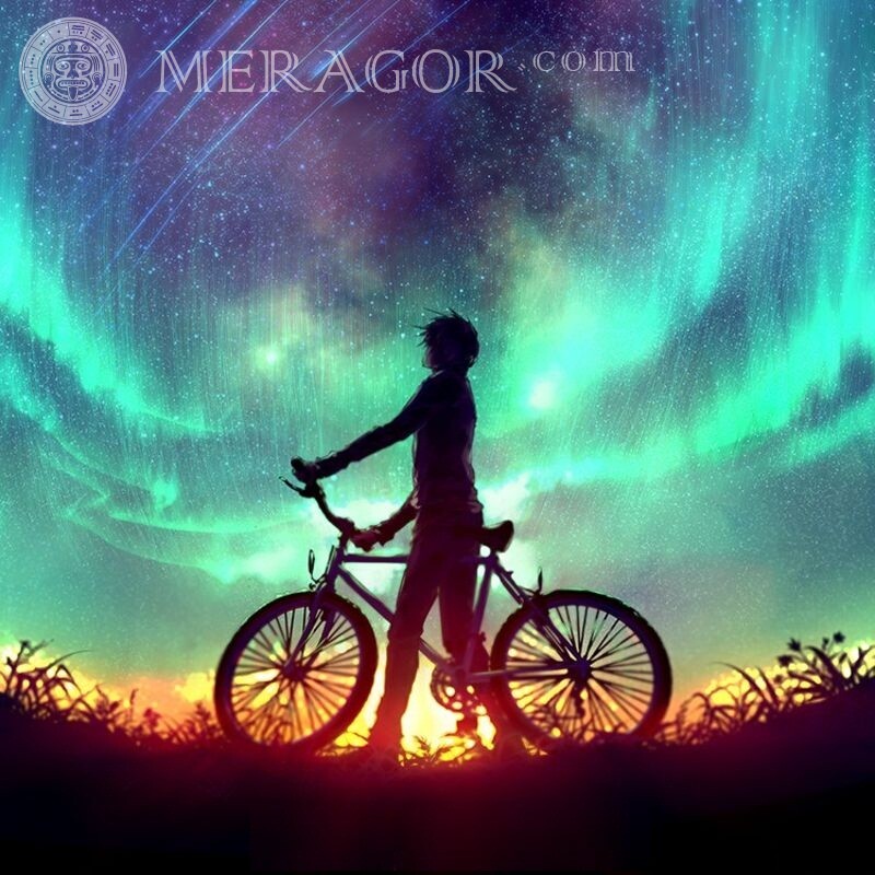 Boy with bike silhouette for avatar Silhouette