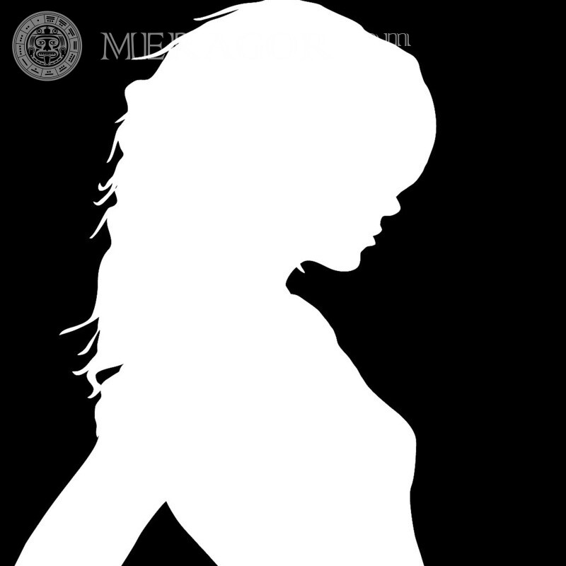 Silhueta de uma garota na cintura em um avatar de fundo preto Silhueta Meninas adultas Preto e branco