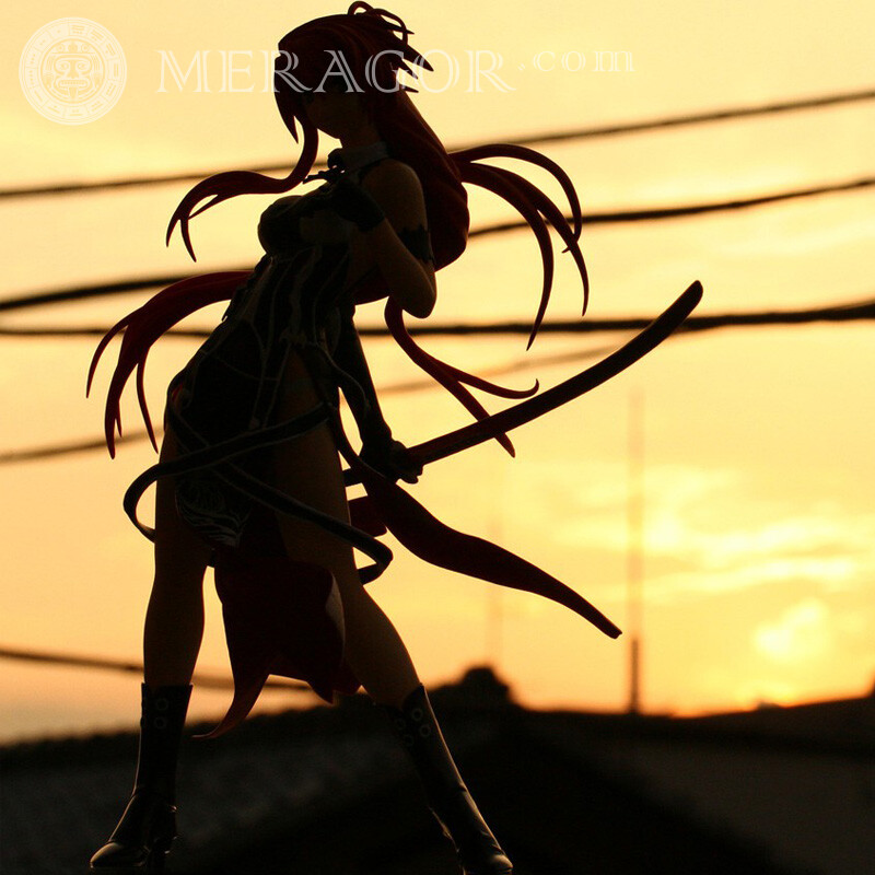 Personaje de cuento de hadas en cuenta Silueta Anime, figura Con armas