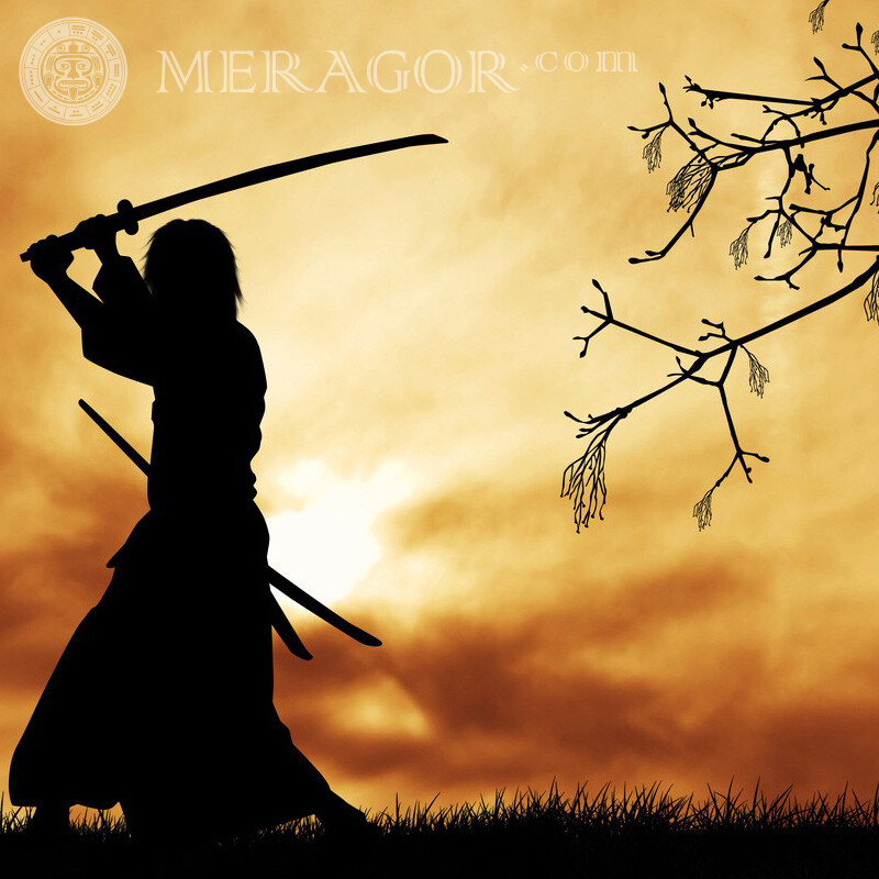 Samurai solitário com uma imagem de espada Silhueta Com arma