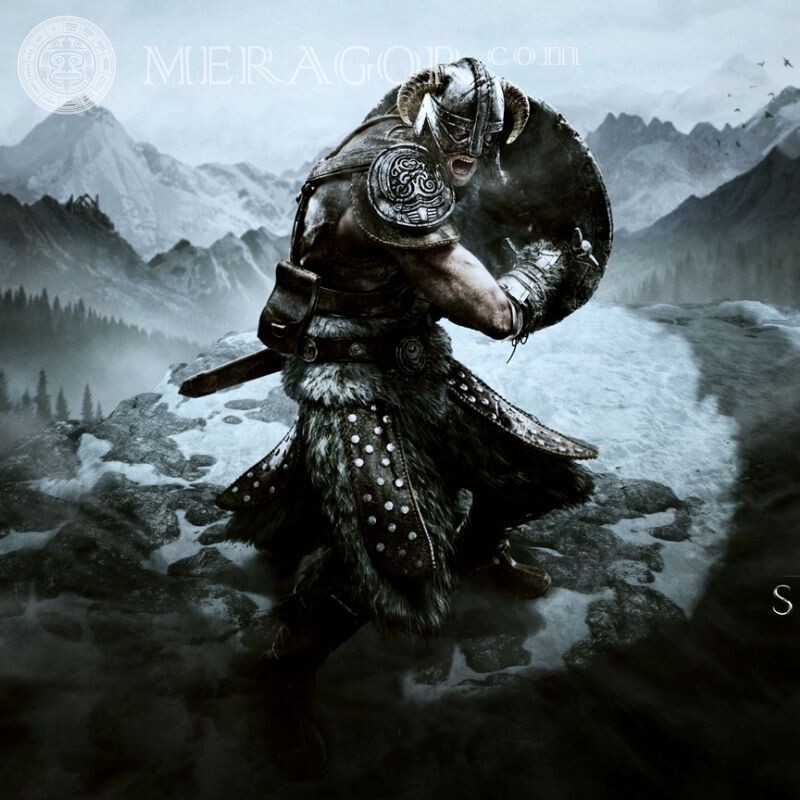 Herói de Skyrim no avatar Todos os jogos Inverno Com arma