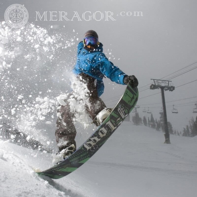 Foto do snowboarder em um avatar na neve Esqui, snowboard Inverno Rapazes