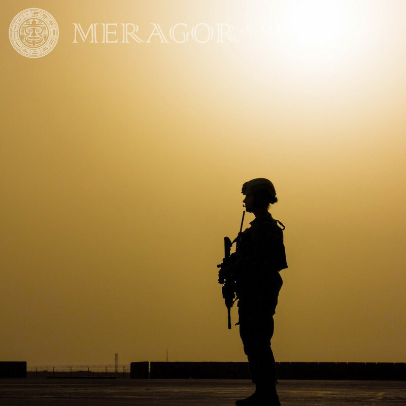 Soldat auf dem Posten auf der Seite Silhouette Mit Waffe