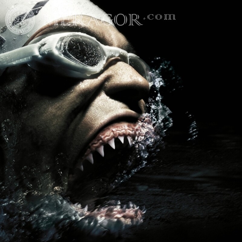 Очень страшная аватарка человека акулы Effrayant Au chapeau Avec les lunettes