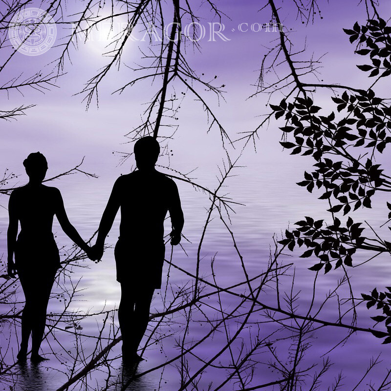 Marcher main dans l'eau sur avatar Silhouette En mer Mec avec une fille
