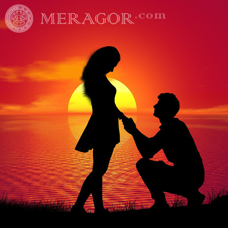 Proposal of a hand and heart silhouette for a profile picture Boy with girl Love Silhouette