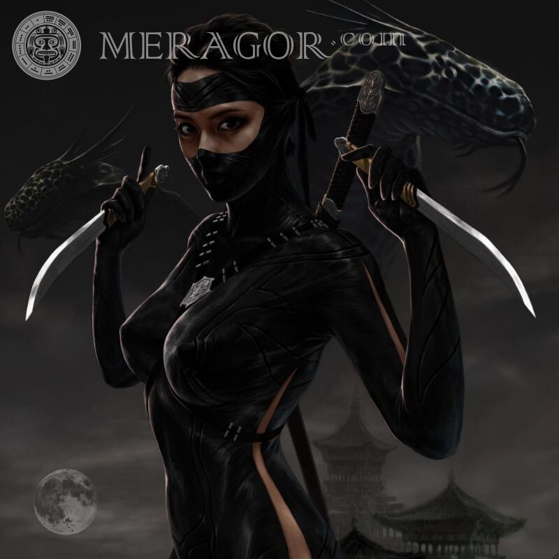 Art sur l'avatar d'une fille ninja Noires Tous les matchs Asiatiques Animé, dessin
