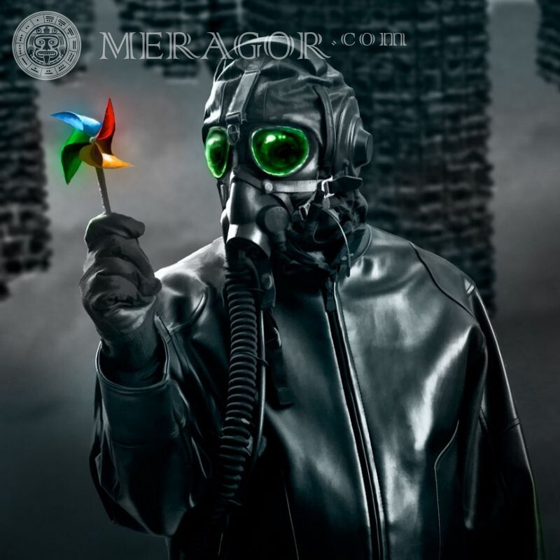 Icon with a man in a gas mask In a gas mask Black