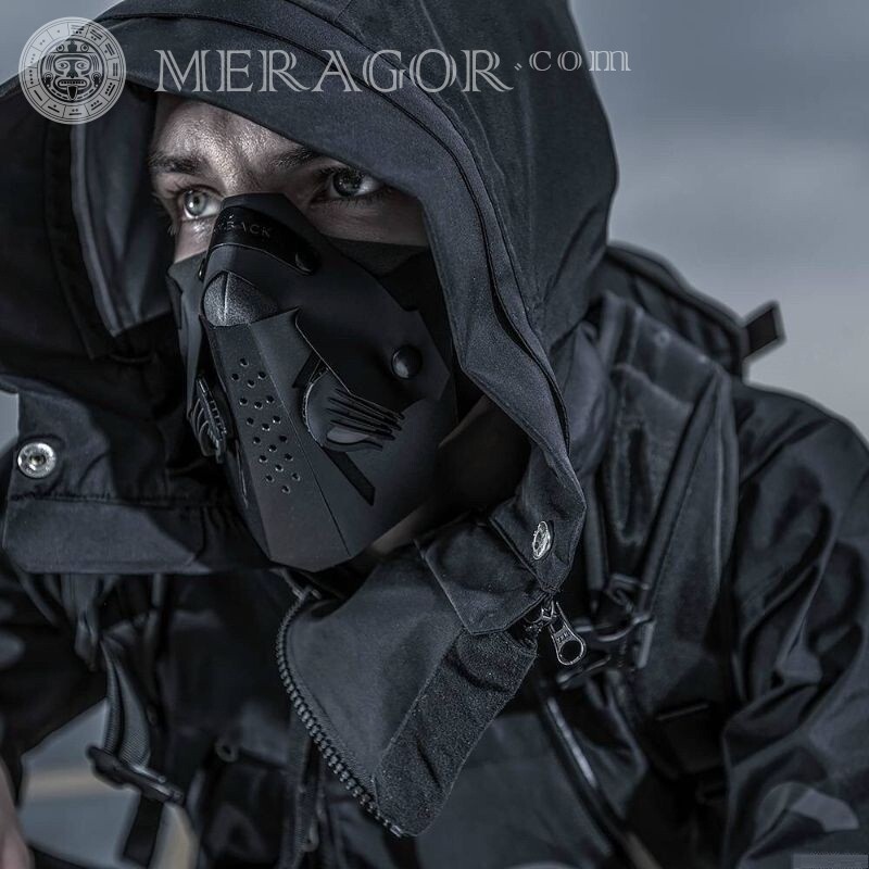 Máscara de gás frio no avatar Em uma máscara de gás Sem rosto Na capa
