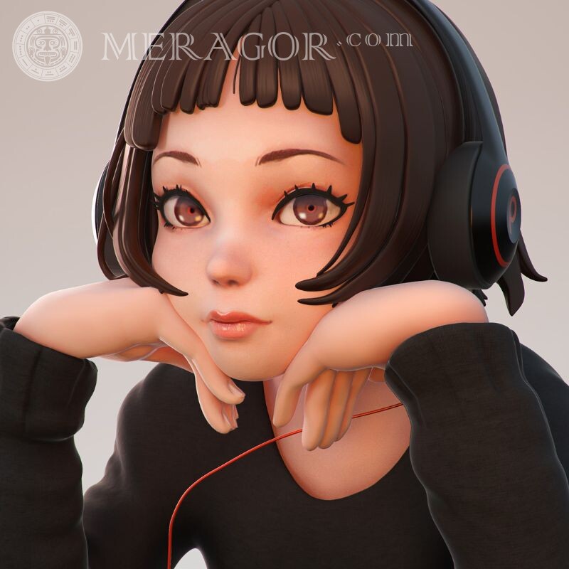 Art girl com fones de ouvido Meninas Anime, desenho Morenas