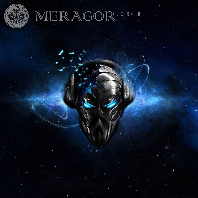 Crâne dans l'image d'écouteurs pour avatar Pour le clan Avec les écouteurs Noires