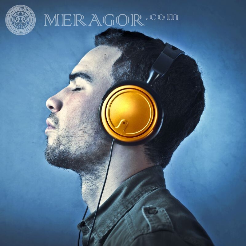 Photo on icon with headphones for guy In the headphones Faces, portraits Faces of guys