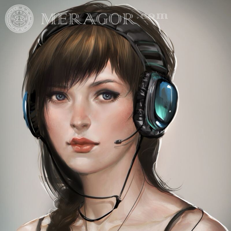 Avatars with girls in brunette headphones Faces of girls All games Anime, figure In the headphones