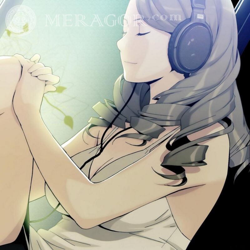 Arte en el avatar de una niña en auriculares. En los auriculares Anime, figura Niñas adultas