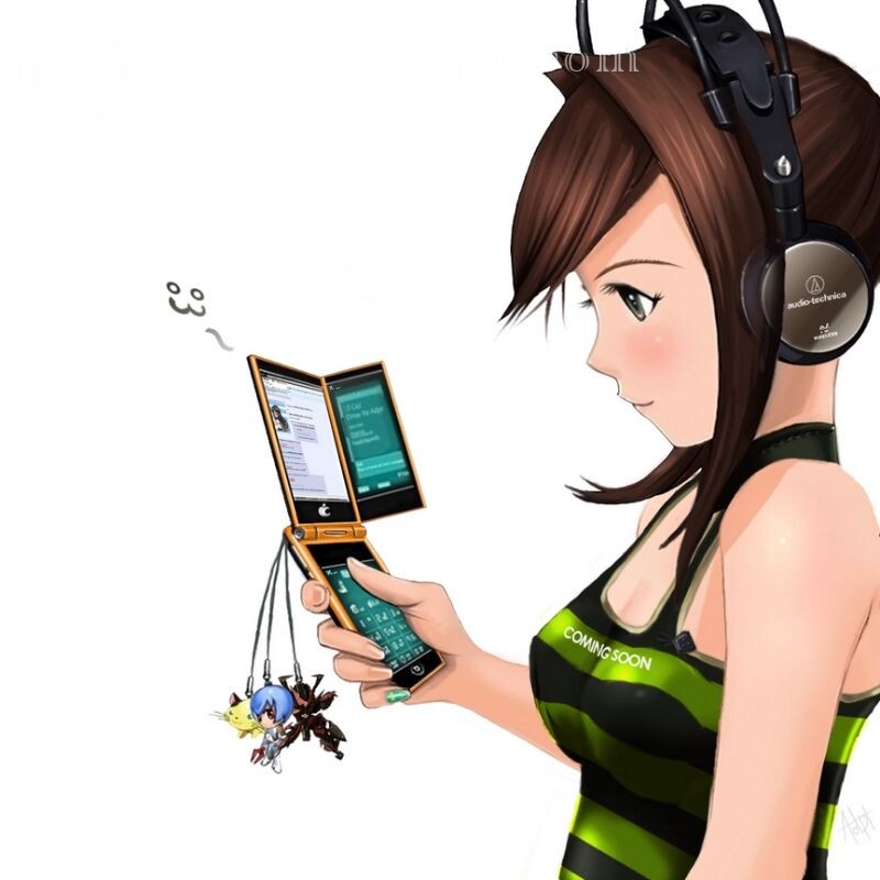 Imagens de anime de meninas com fones de ouvido em um avatar Anime, desenho Em fones de ouvido Meninas adultas