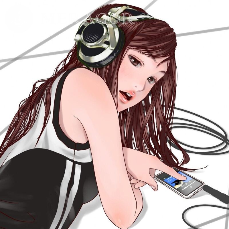 Best anime pictures of a girl in headphones for icon In the headphones Anime, figure Small girls