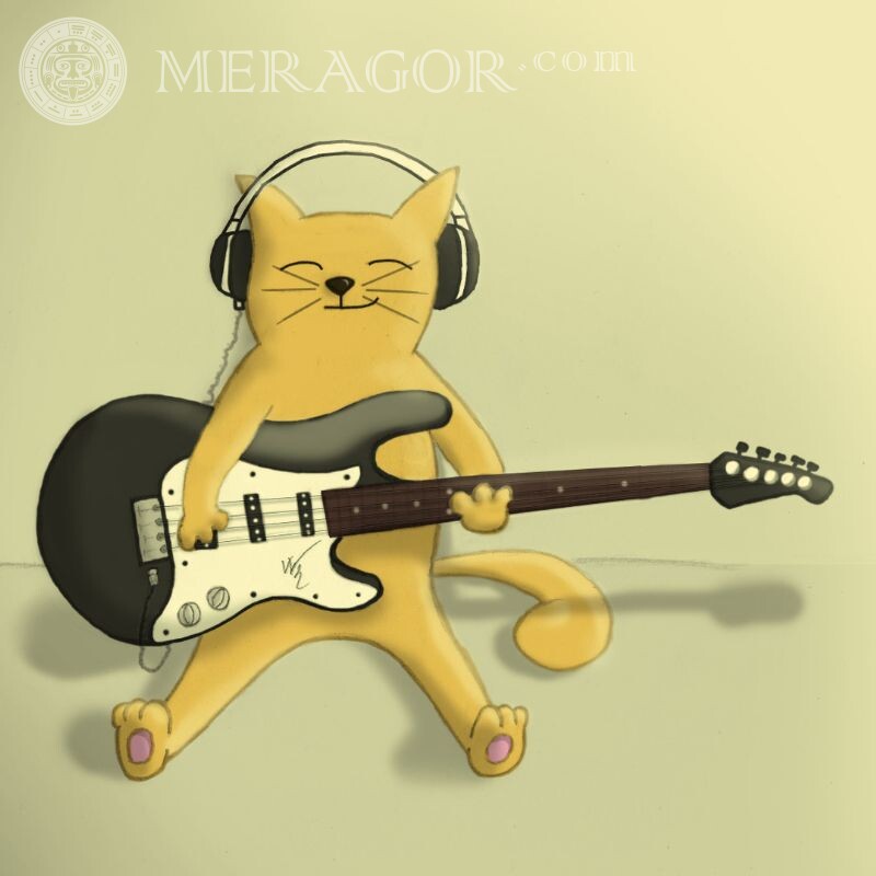 Кіт в навушниках картинка на аву Коти Аніме, малюнок В навушниках