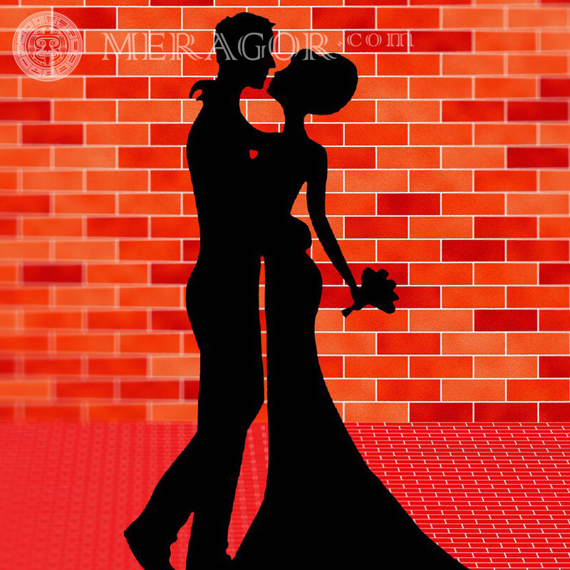 Танцующая пара на фоне кирпичной стены в соцсеть Силуэт Любовь Парень с девушкой