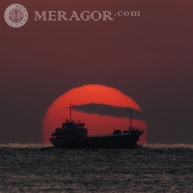 Ship at sea at sunset Transport